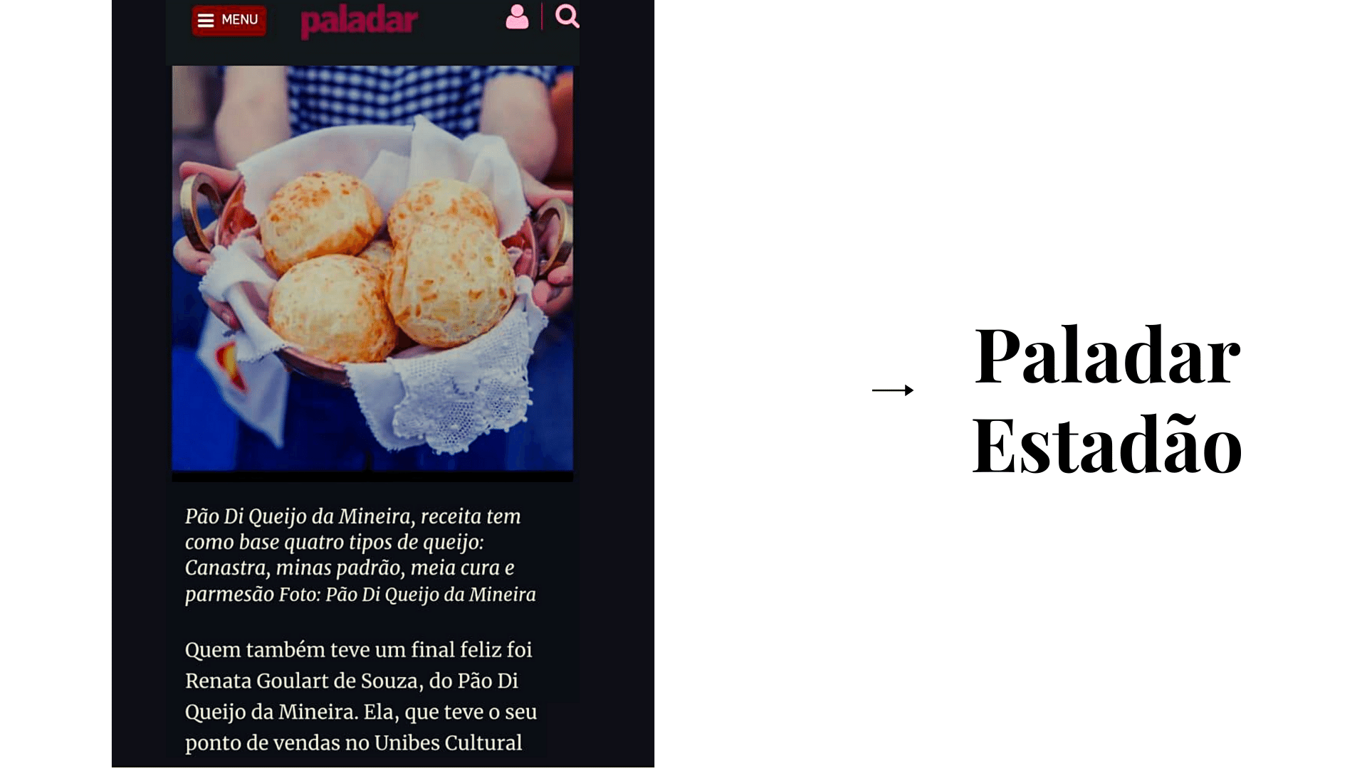 Pão di Queijo da Mineira na mídia por Paladar - Estadão